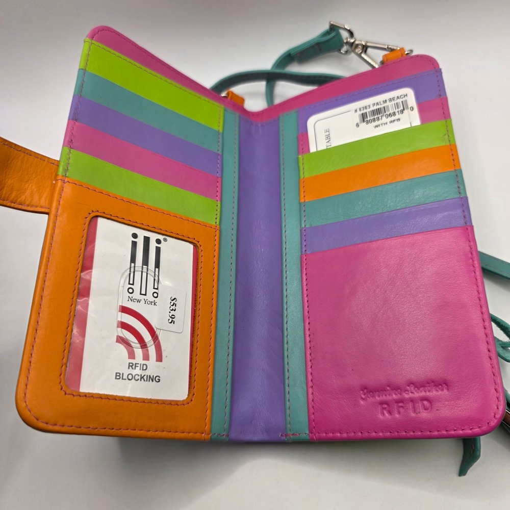 ili New York Leather Crossbody Cell Phone Wallet RFID Blocking Festival Y2K